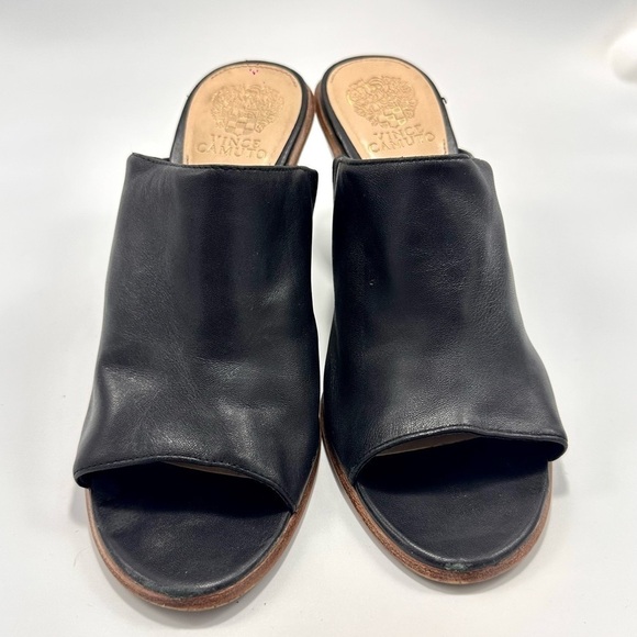 Vince Camuto Dormina black leather peep toe mules size 10 - Picture 2 of 11